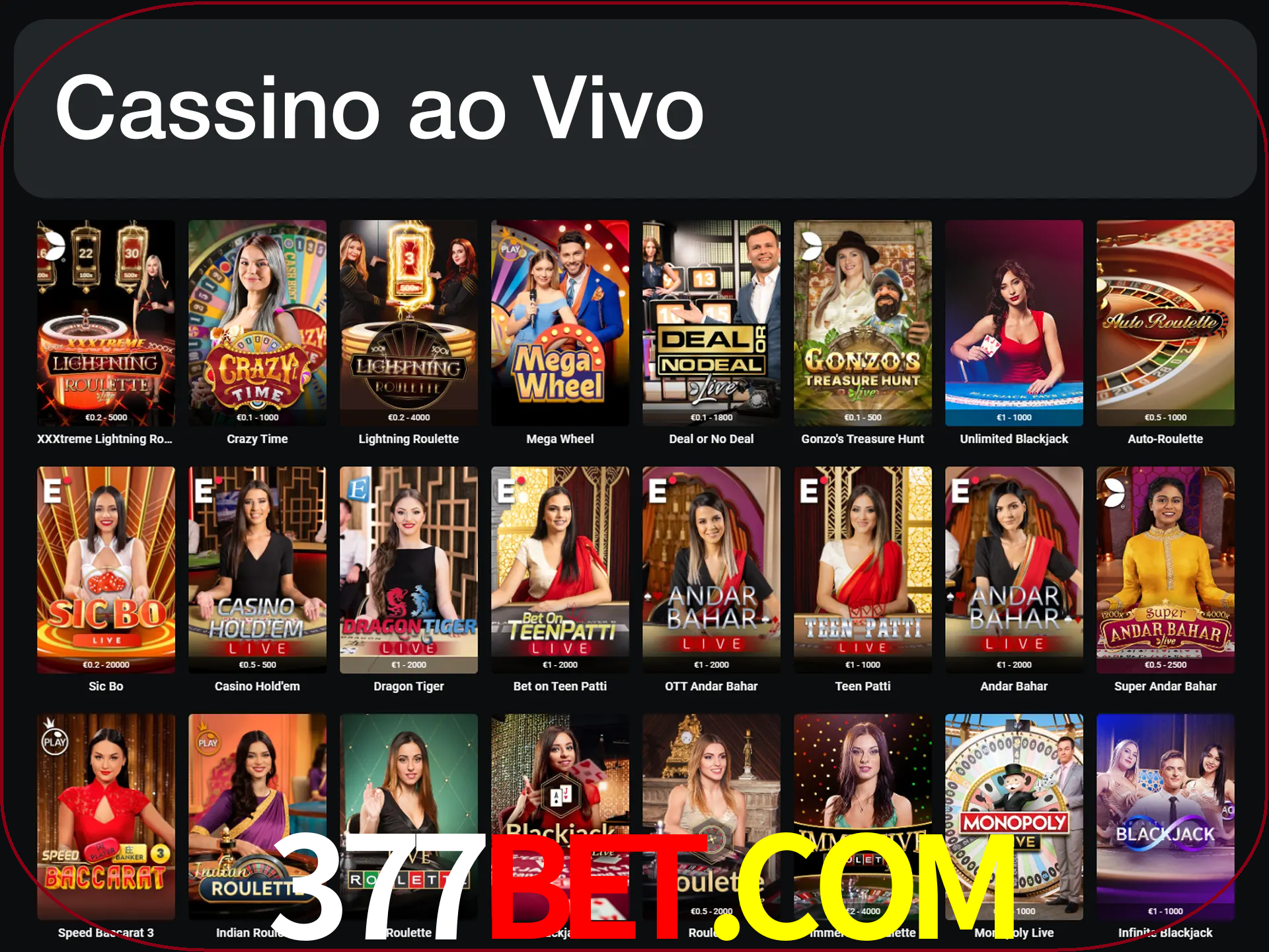 Jogue jogos de cassino com um verdadeiro dealer.